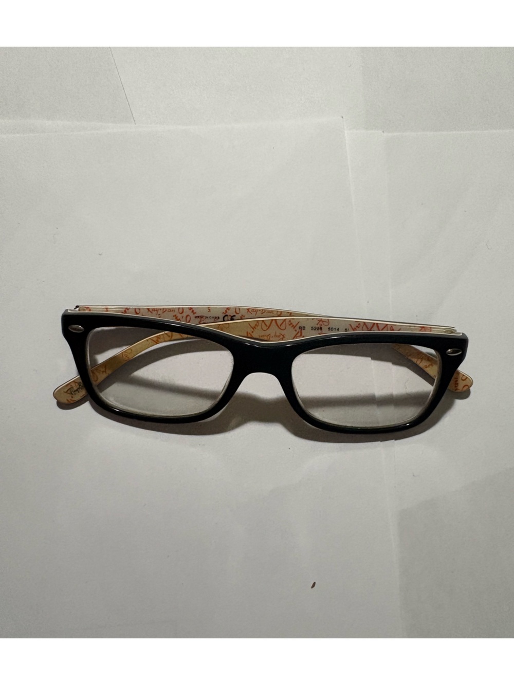 Rayban Black and Tan Glasses with Patterned Arms prescription frame only